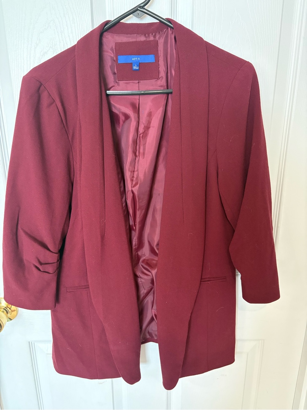 Apt. 9 Open Front Ruched Sleeve Blazer - Burgundy - Picture 4 of 6